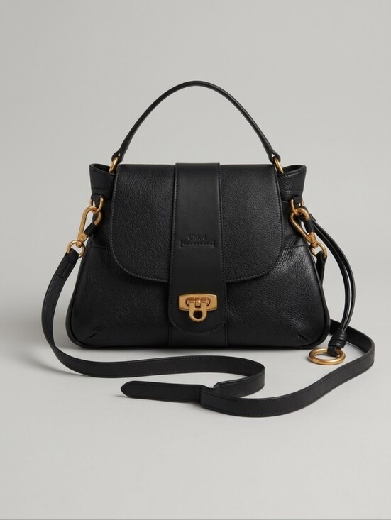 Chloe Handbags - Chloe Black Lexa Crossbody Bag Leather Small Aged Gold Hardware